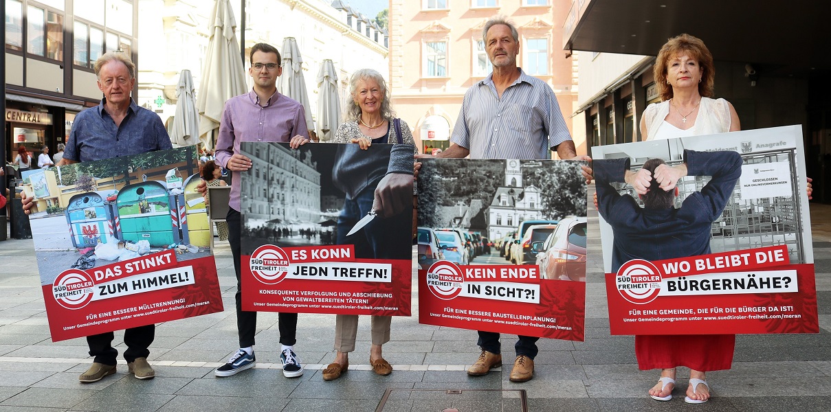 Scopri di più sull'articolo Sicherheit, Verkehr, Müll, Bürgernähe – STF Meran stellt Plakataktion vor